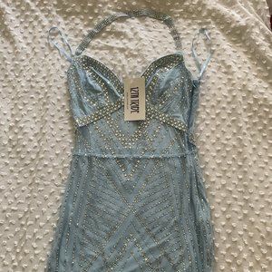 Catwalk Dusty Blue Rhinestone Mini Dress from 12th Tribe Size S
